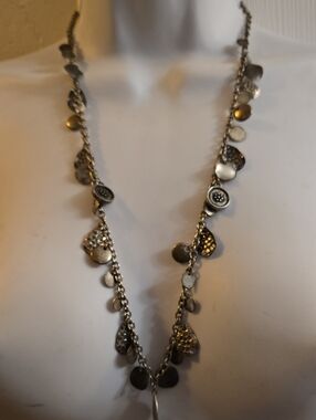 Silver-Tone Disc Charm Necklace with Textured Accents
